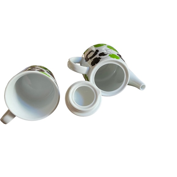 Stackable Teapot And Cup Set Bold Modern Flower Power Stir Gift Navy Blue Green - Picture 7 of 13